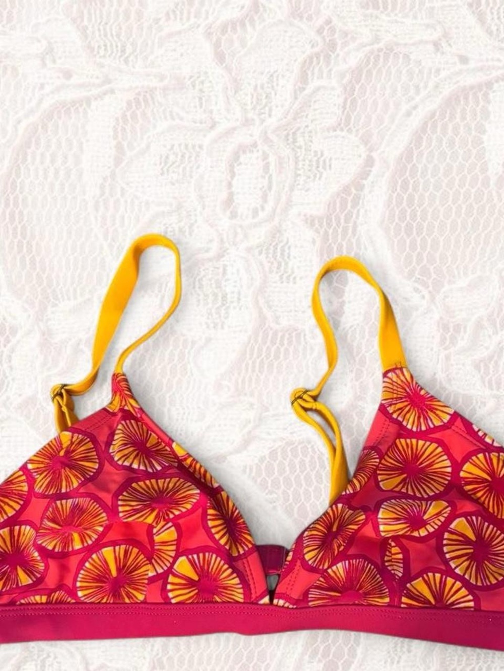 Marimekko Pink and Yellow Patterned Bikini Top